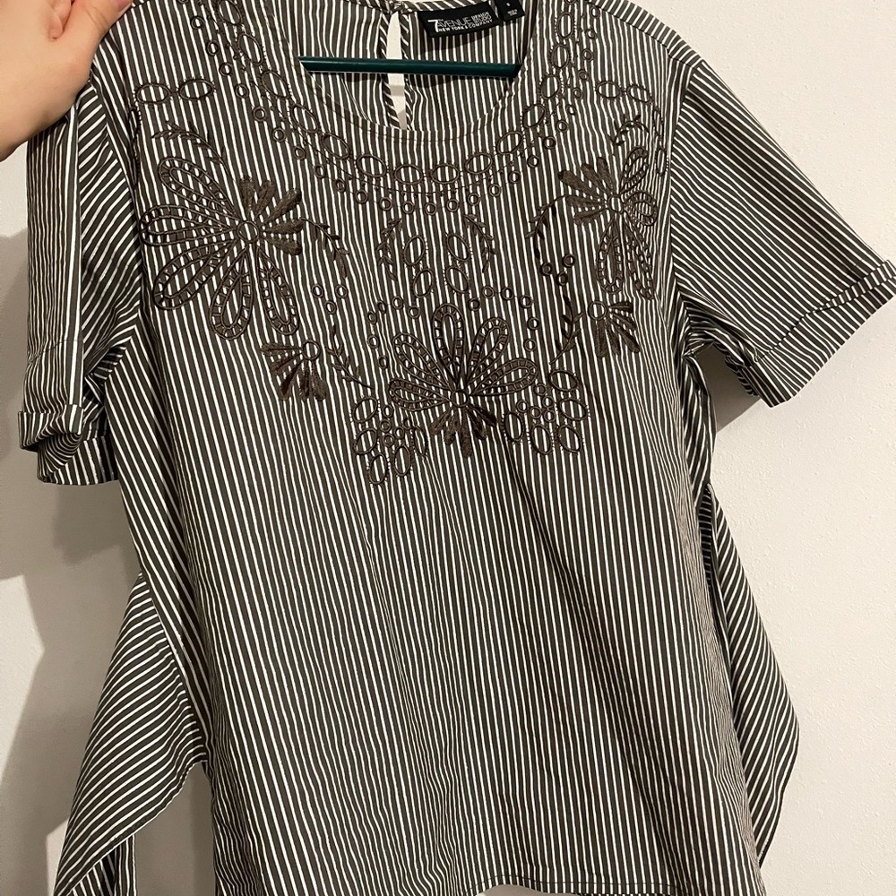 Striped Black and White Embroidered Top